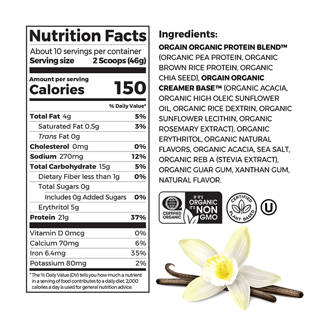 Orgain Protein Powder - PLANT BASED SWEET VANILLA BEAN