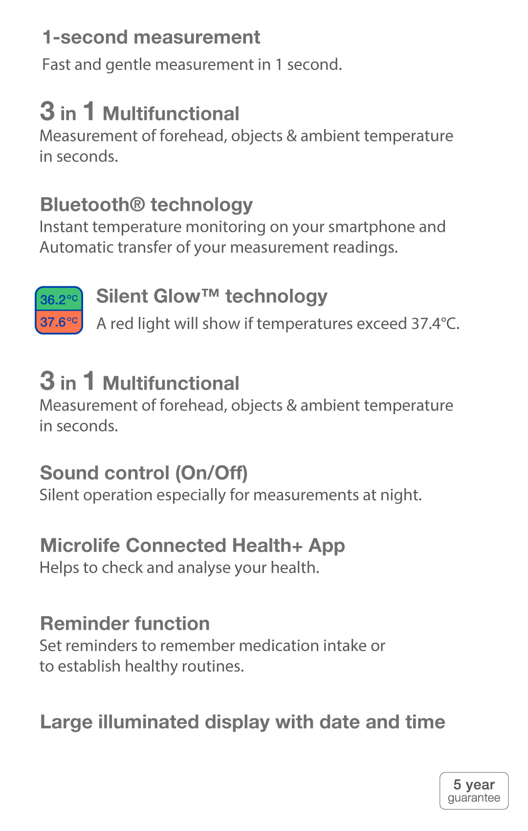 Microlife Infrared Bluetooth® Forehead Thermometer NC150 BT