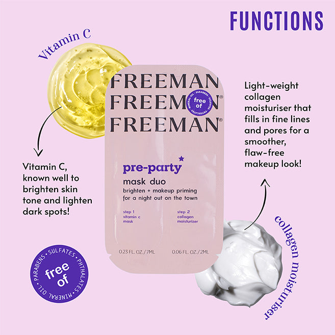 Freeman Beauty Pre-Party Bright + Makeup Priming Mask Duo